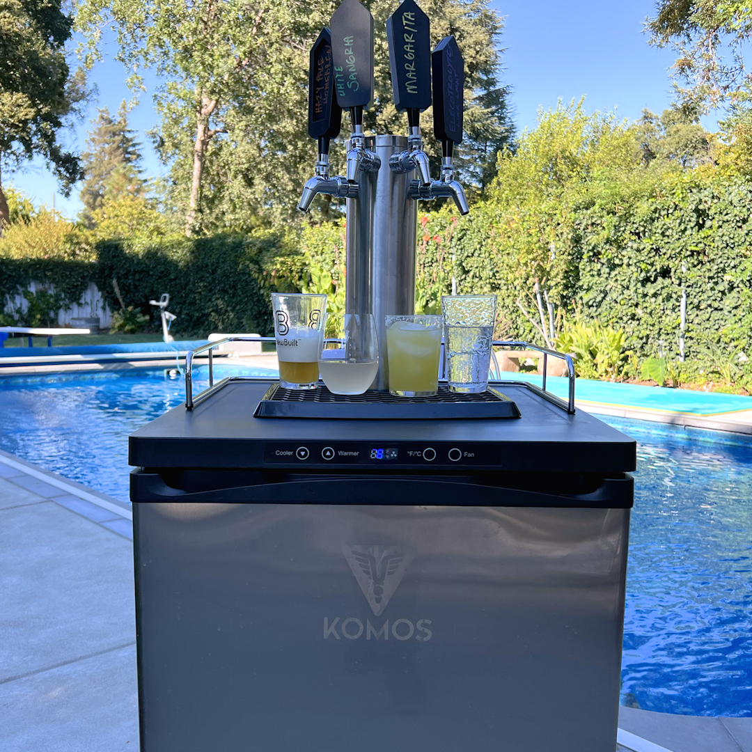 A stainless steel kegerator and draft tower