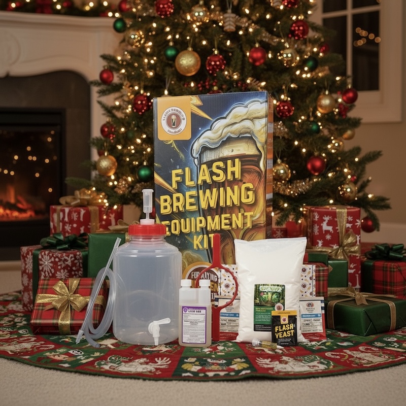 MoreBeer! Flash Brewing Equipment Kit under a Christmas tree