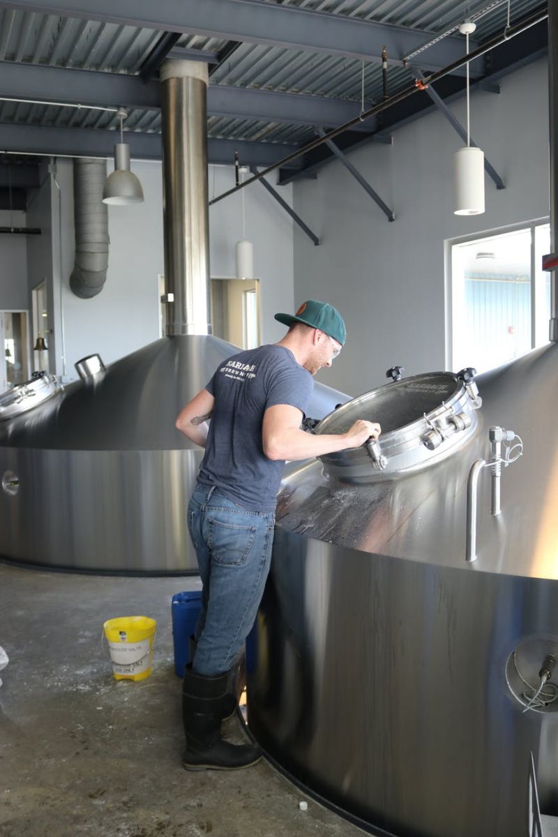 A Brewer looking into a steel tank